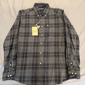 Barbour Shirt Mens Medium Plaid Button Up Long Sleeve Grey Multicolor